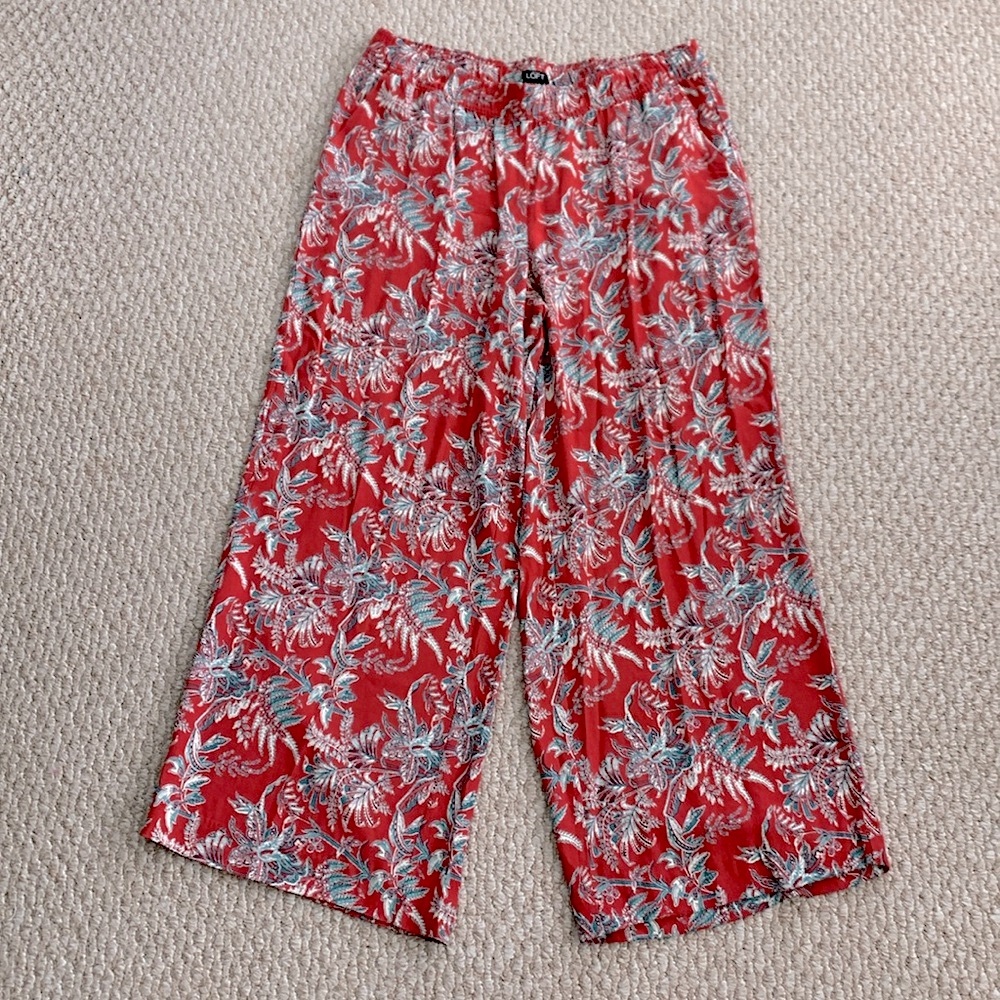 LOFT Tropical Palm  Floral Wide Leg Palazzo Pant - Picture 2 of 9